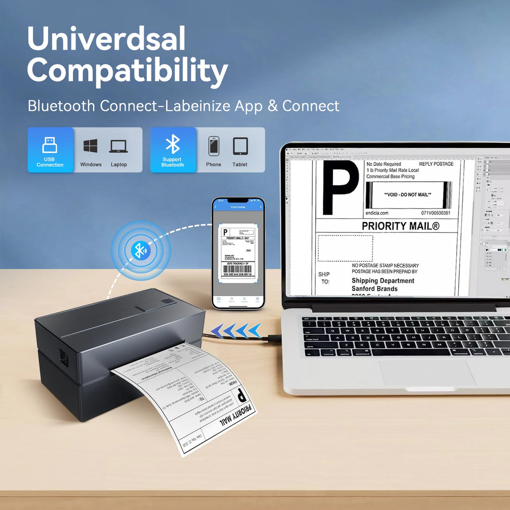 Bluetooth 4 × 6 Thermal Shipping Label Printer, 203 DPI