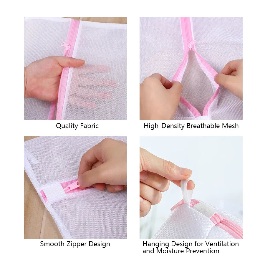 3-Piece Zippered Mesh Laundry Bag Set