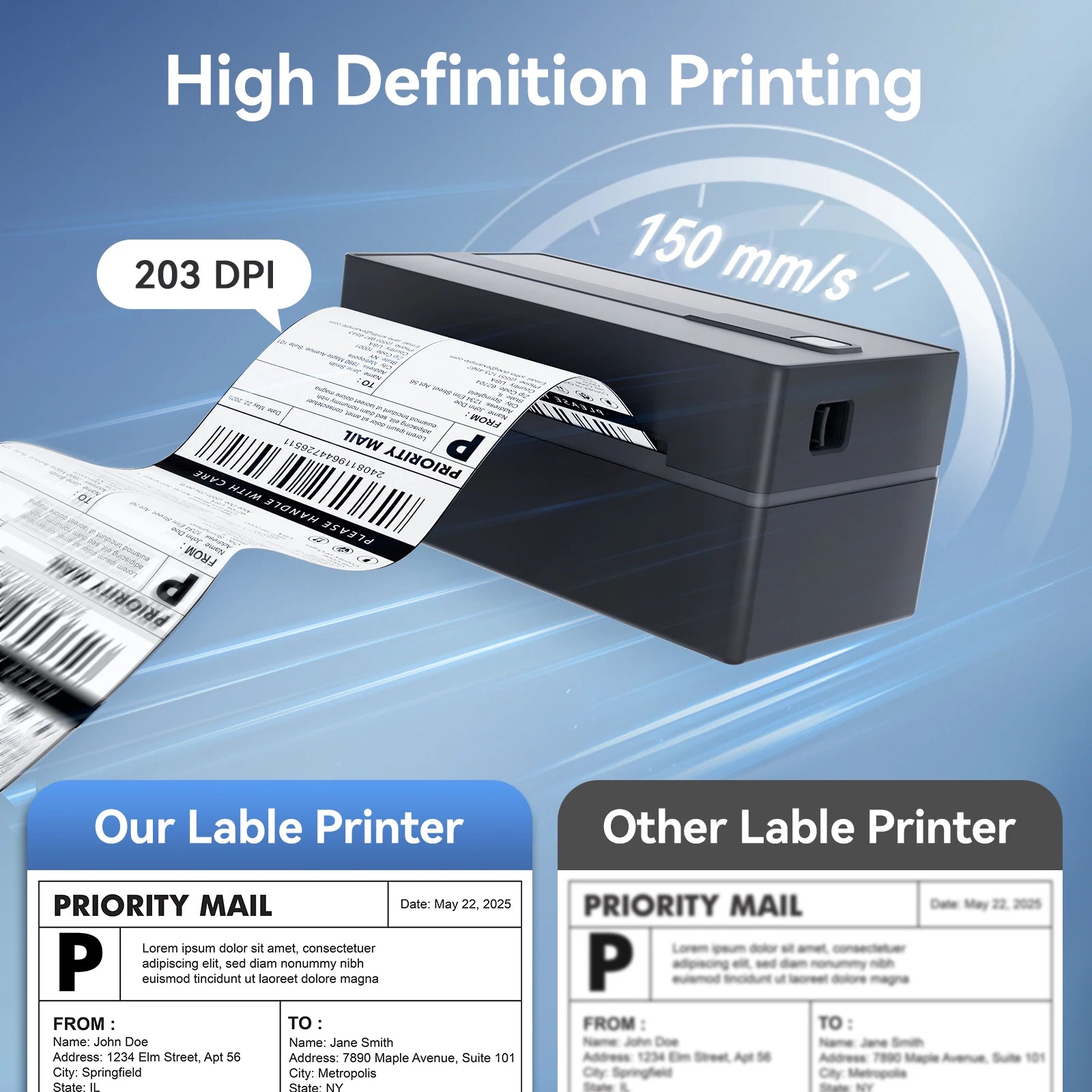 Bluetooth 4 × 6 Thermal Shipping Label Printer, 203 DPI
