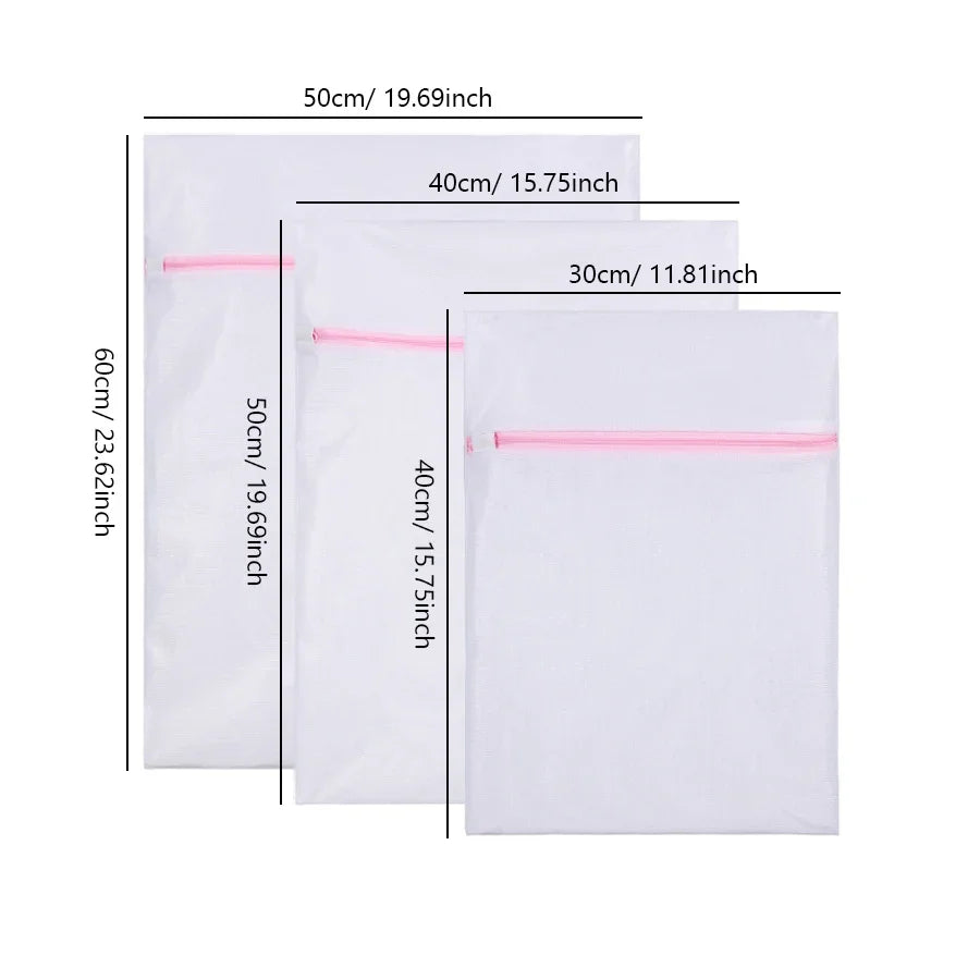 3-Piece Zippered Mesh Laundry Bag Set