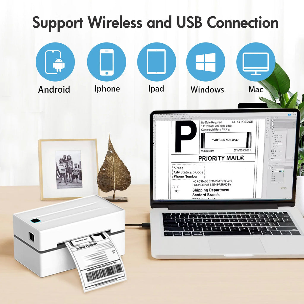 Bluetooth 4 × 6 Thermal Shipping Label Printer, 203 DPI