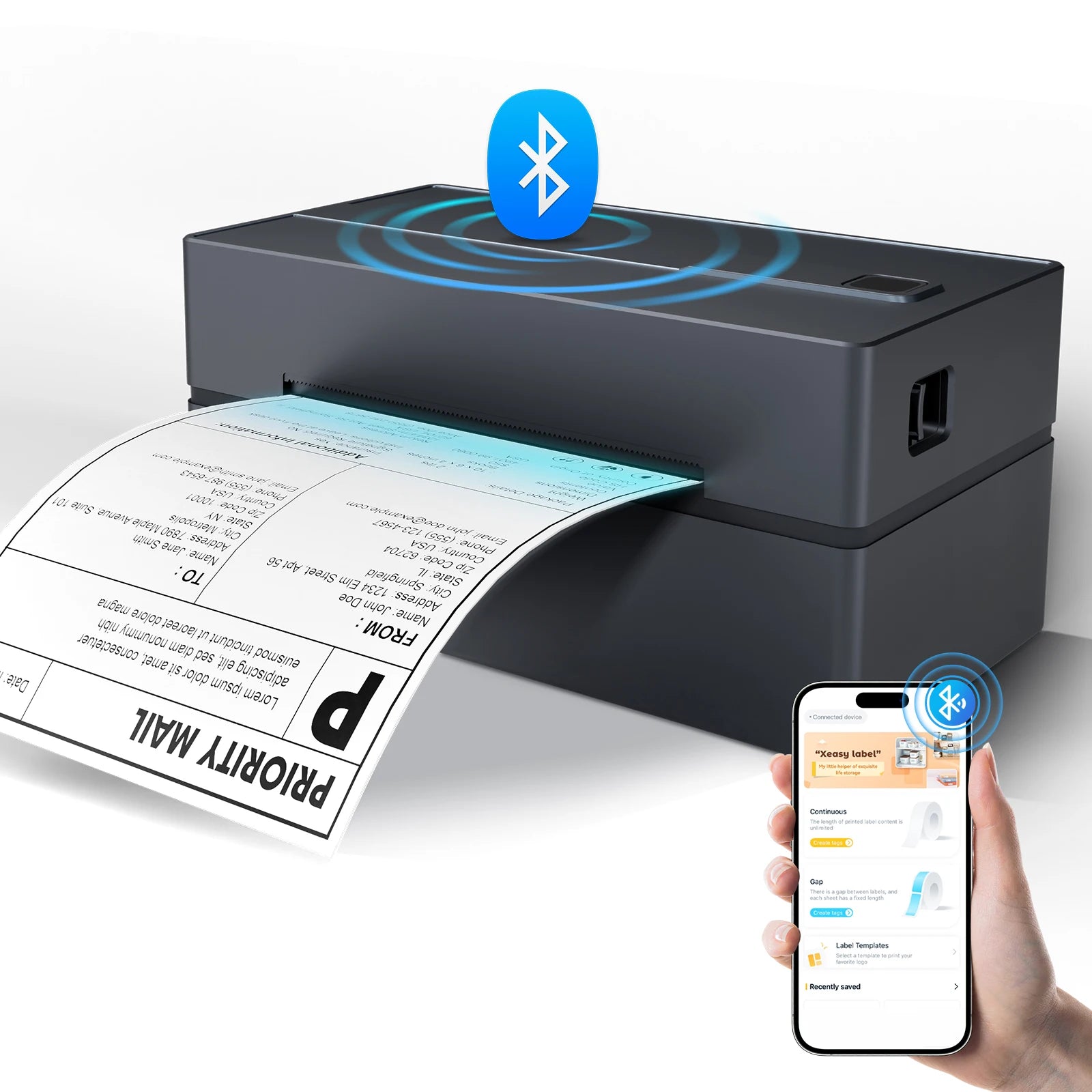 Bluetooth 4 × 6 Thermal Shipping Label Printer, 203 DPI