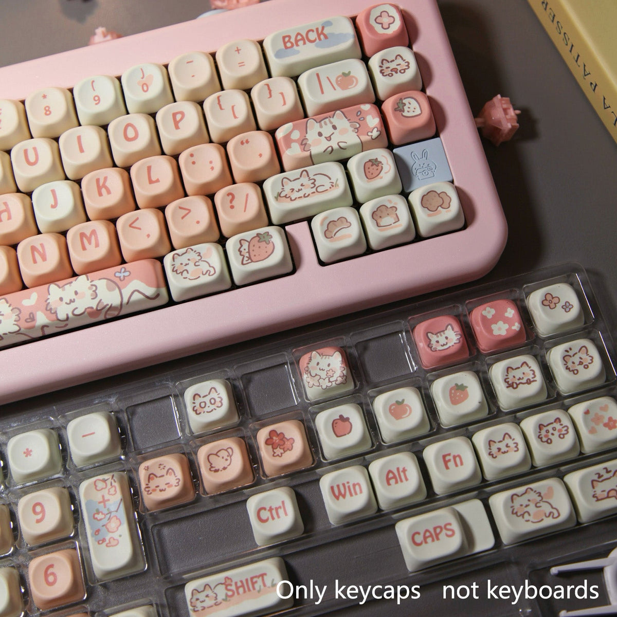 Close-up of Strawberry Cat artwork and modifier keycaps